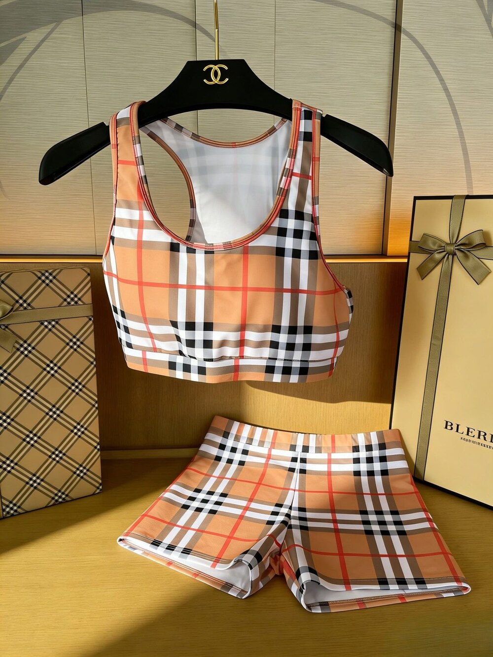 Burberry Plaid Two-Piece Athletic Swimsuit - Picture 2 of 6